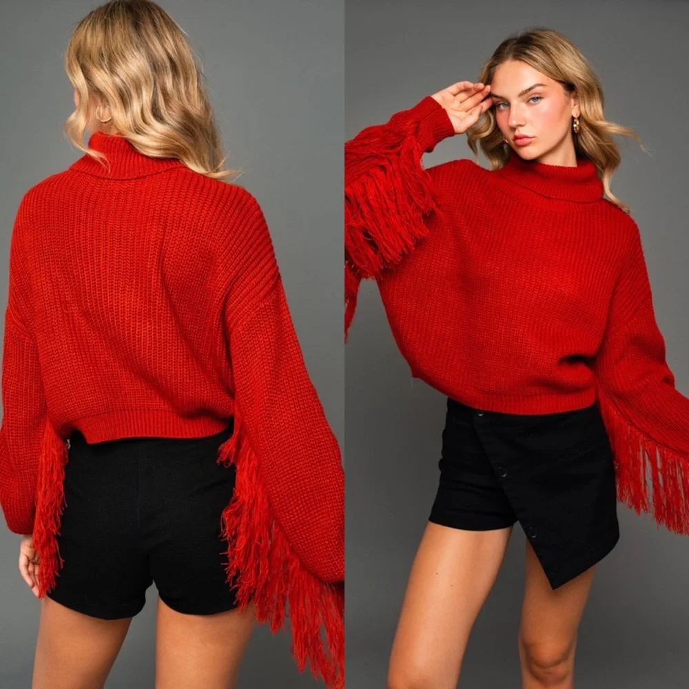 *24 HOUR SALE* All The Rage Rust Fringe Sleeve Sweater - Picture 4 of 13